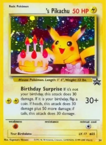 Pikachu aniversariante carta Pokémon