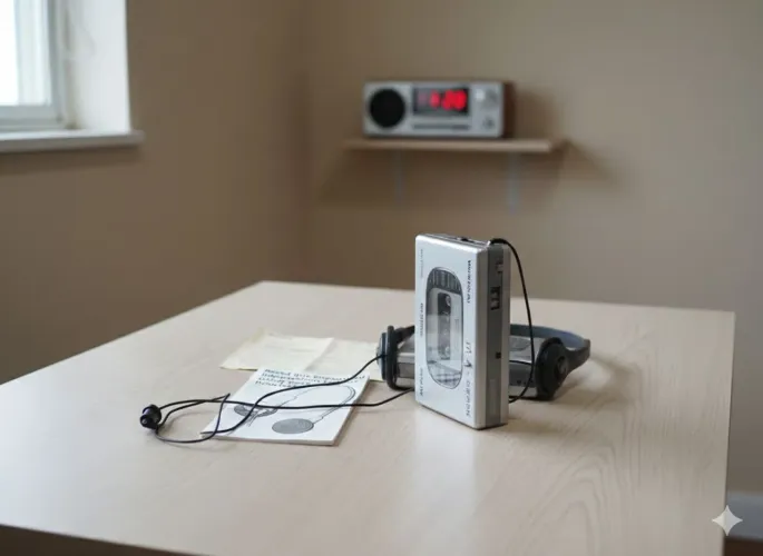 Rádio cassete estéreo portátil vintage Aiwa modelo HS-TX476.