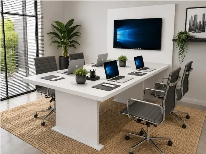 Mesa de Reunião Simply White Em Madeira Maciça/MDF: L180cm x P80cm x A74CM