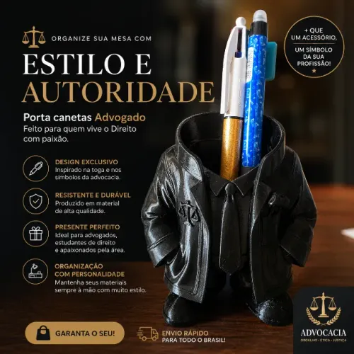 Porta Canetas Advogado Decorativo 3D | Organizador de Mesa Criativo para Escritório