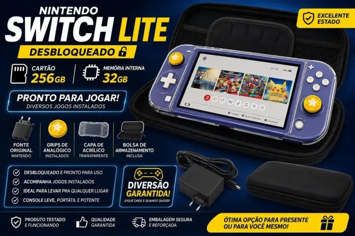 Nintendo Switch Lite Desbloqueado + Cartão 256GB