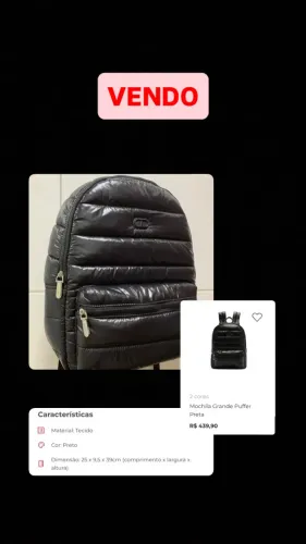 Mochila Grande Puffer Preta Anacapri