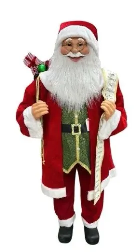 Papai Noel em Pe Vermelho e Colete Verde Veludo 150cm