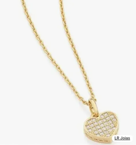 Cordão banhado a ouro 18k com coração cravejado zircônias