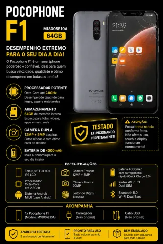 Pocophone F1 64GB | Snapdragon 845 | 6GB RAM | Dual Chip | Testado
