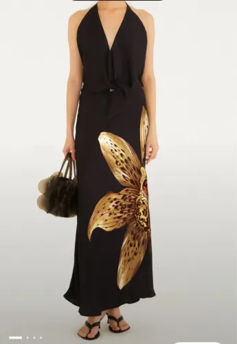 Vestido longo estampado orquídea onça P farm