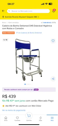 Cadeira de Banho Dellamed D45 Dobrável Higiénica com Rodas e Comadre