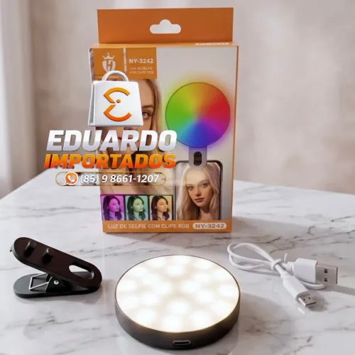 Luz de Selfie RGB Ring Light Portátil com Clipe para Celular