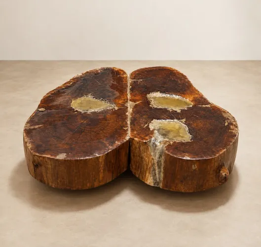 Mesa de Centro Rústica em Madeira Maciça
