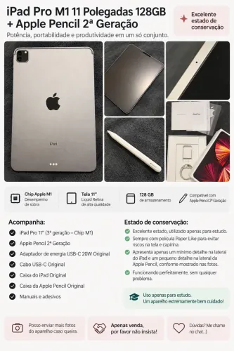 iPad Pro M1 11 Polegadas 128GB + Apple Pencil 2ª Geração