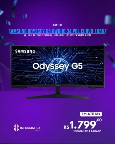 MONITOR SAMSUNG ODYSSEY G5 UWQHD 34 POL CURVO 165HZ