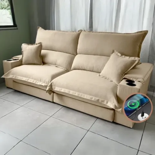 Sofá Retrátil e Reclinável Apogeu 2,30 m Linho Produto Novo - Pronta Entrega