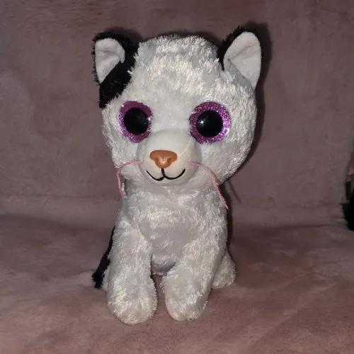 Gato de Pelúcia Branco Fofo do Olho de Vidro Colorido