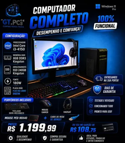 COMPUTADOR COMPLETO, PERFEITO PARA USO DIÁRIO, TRABALHO, ESTUDOS, ESCRITORIO