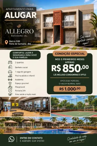 APARTAMENTO PARA ALUGAR NO ALLEGRO RESIDENCIAL