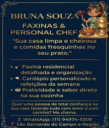 Diarista & Cozinheira em SBC | Casa Limpa e Comida da Semana | Aceito Cartão