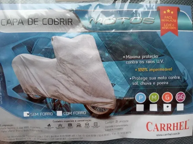 Capa de cobrir moto sem forro tamanho G Carrhel. 100% impermeável. R$ 250,00