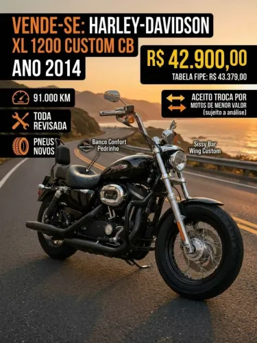 Harley-Davidson XL 1200 Custom CB 2014 Impecável, Revisada e Abaixo da FIPE!