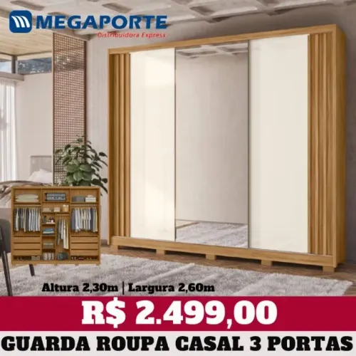 Mega! Guarda Roupa 3 Portas de Correr com Espelho 6 Gav (Novo) Entrega Grátis!