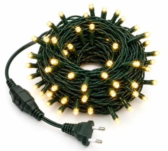 Pisca Pisca de Natal led 100 lampadas, 8 funções, branco quente, fio verde 10m kit com 5 u