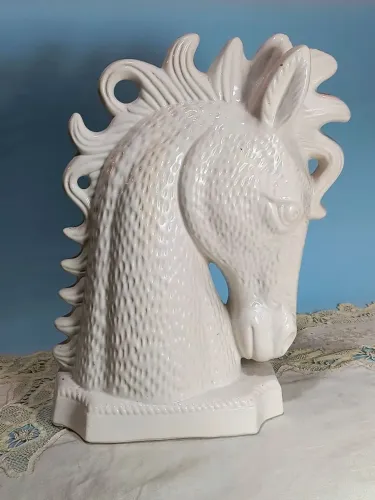 Cabeça de cavalo em faiança cerâmica linda decoração antigo antiquario decoração xadrez