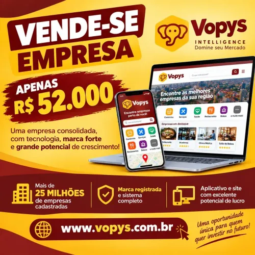 Vende-se empresa Vopys com site e aplicativo por R$ 52.000