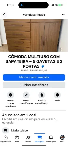 Cômoda 5 gavetas e 2 portas