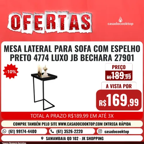 MESA LATERAL PARA SOFA COM ESPELHO PRETO 4774 LUXO JB BECHARA 27901