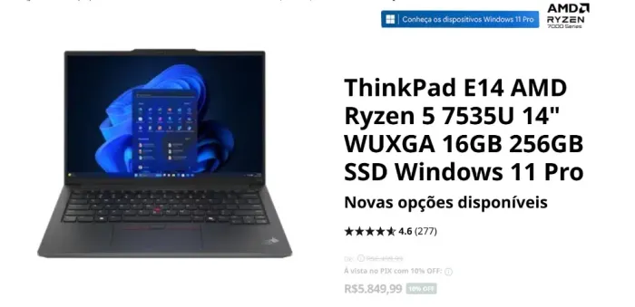Lenovo E14 AMD Ryzen 5 14" 16GB 256GB SSD Win11 Pro