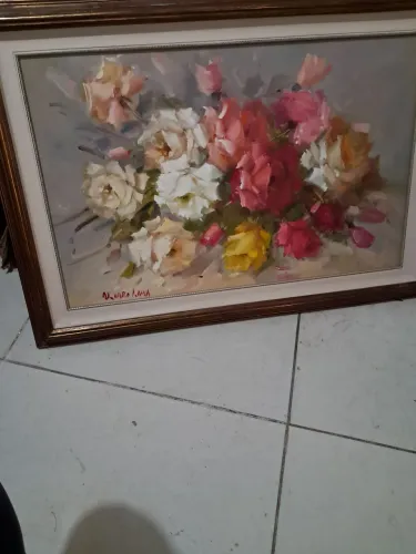 QUADRO PINTURA OLRO SOB TELA .COMPOSICAO FLIRAL IMPRESSIONISMO ASS ALVARO LIMA 84 p.64