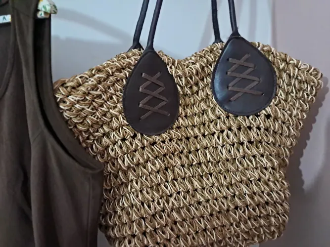 Bolsa Palha e couro