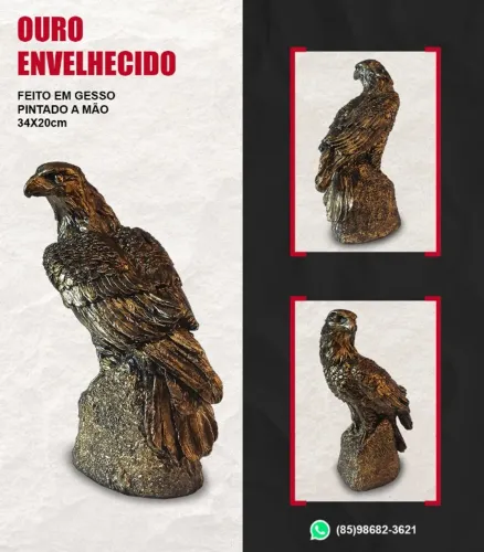 Águia De Gesso Decorativa Dourada - 34x20cm Dourado-escuro