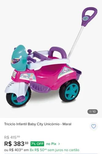 Triciclo infantil Baby City Unicórnio