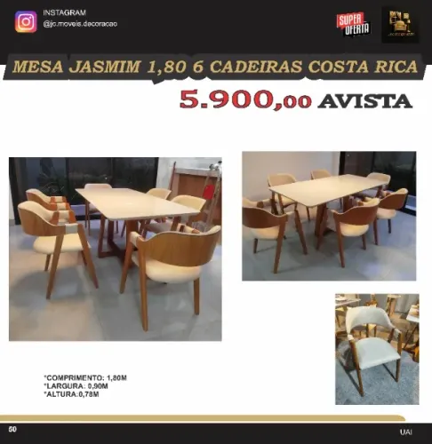 MESA JASMIM 6 CADEIRAS COSTA RICA MADEIRA