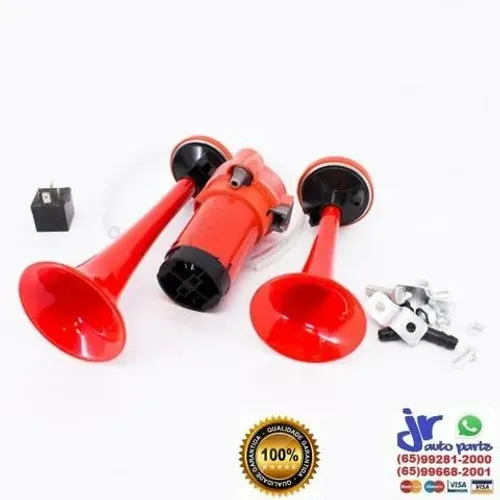 Buzina Ar 2 Cornetas Universal 12V Cromada para Carros Motos Caminhões