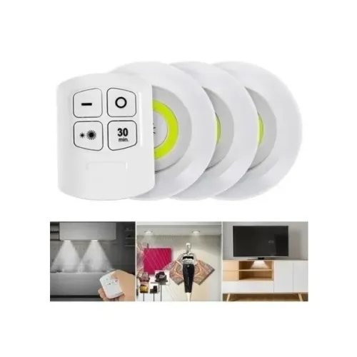 Kit 3 Lampada Luminaria Led Spot Sem Fio Controle Remoto