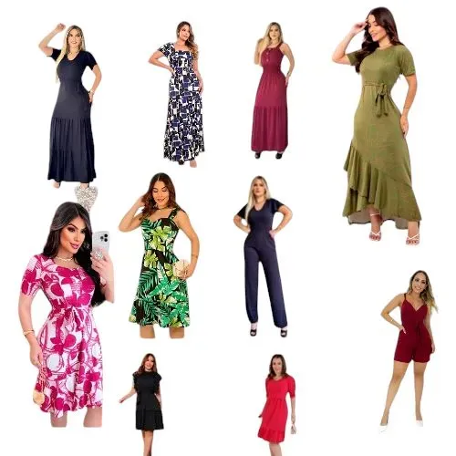 Combo 10 Peças Mesclado (5 Longo e 5 Curtos) Vestidos e Macacões para todos os estilos!