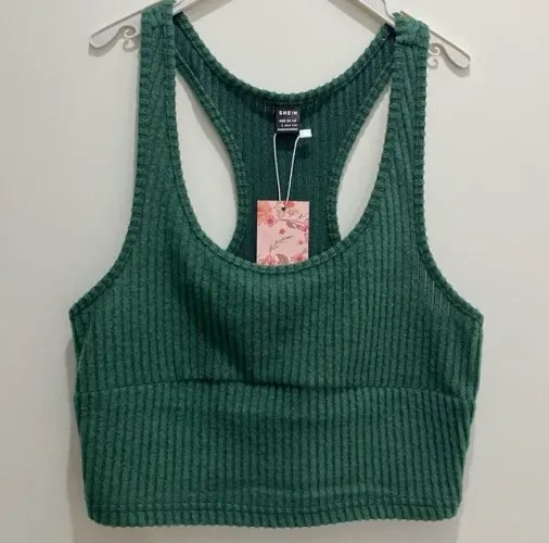 top regata canelado shein mod verde tamanho g - novo