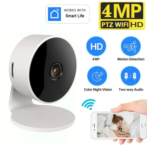 Câmera Tuya, 4MP, Full HD, infravermelho, sensor de presença, alarme (Novo)