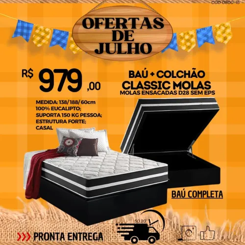 Cama Box Baú + Colchão Classic Molas - Casal