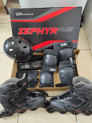 Patins Inline Traxart Zephyr Plus - 80mm ABEC-7 (42/43) com Kit Proteção Completo