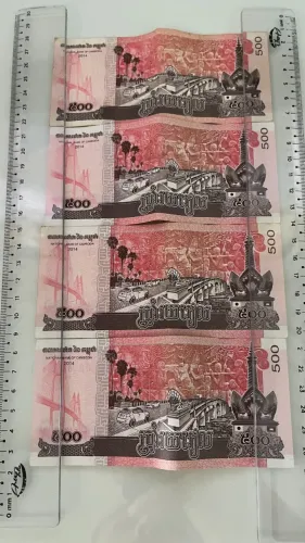 Lote 4 Cédulas 500 Riels Camboja 2014 - Rei Norodom Sihamoni - UNC (Não Circuladas)