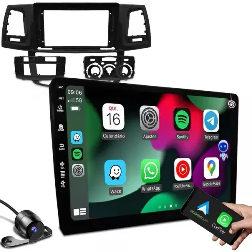 Central Multimídia Android 9 Pol. Carplay/ A. Auto sem fio Hilux/SW4 2006 a 2015