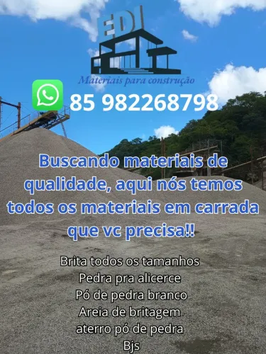 Areia grossa, Brita, Pedra pra alicerce, Arisco, Pó de pedra, Telha colonial e muito mais.