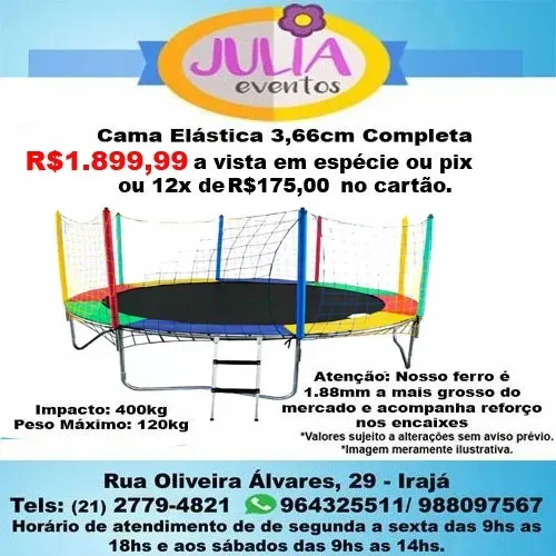 Cama Elástica 3,66cm Colorida Completa Yeladim - Ferro 1.88 a mais grossa do mercado