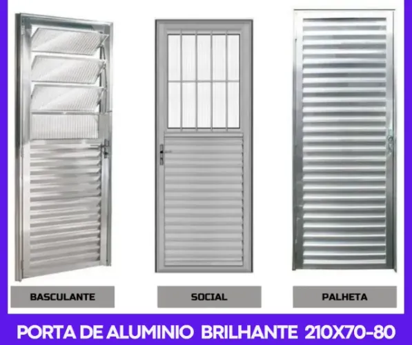 porta aluminio brilhante 2.10x70 completa