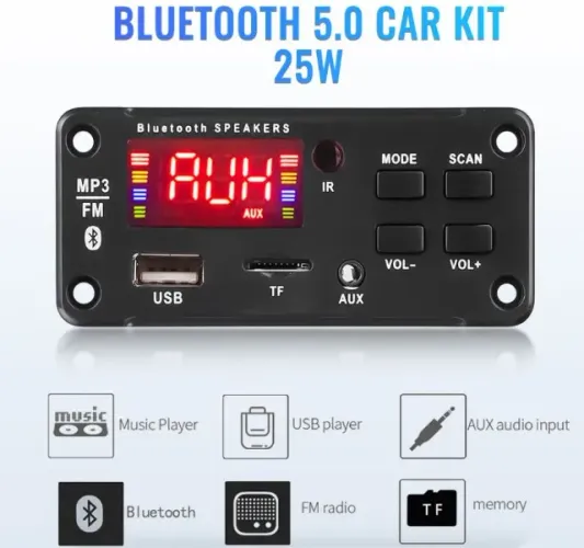 Placa Decodificador Mp3 Bluetooth Usb Fm Usb  2X25w  Arduino Automação Robotica COD-AP125 