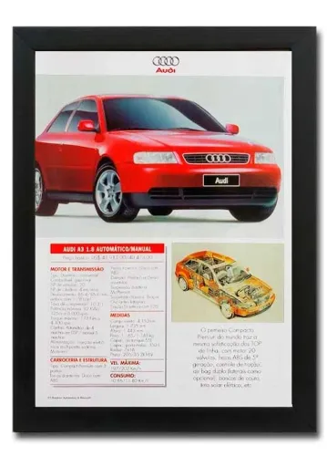 Audi A3 - Quadro decorativo com ficha técnica original de revista