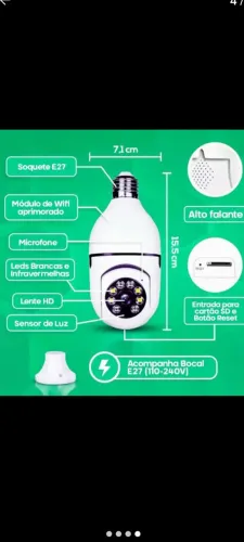 Câmera de Segurança Wi-Fi em formato de Lâmpada ENTREGA+GARANTIA