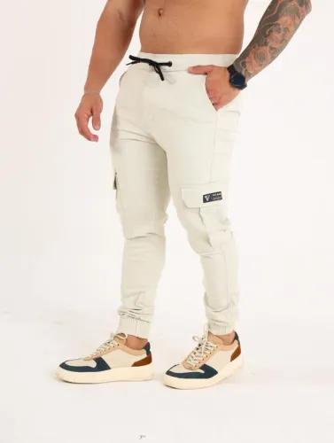 Calça Cargo Jogger Bege Masculina